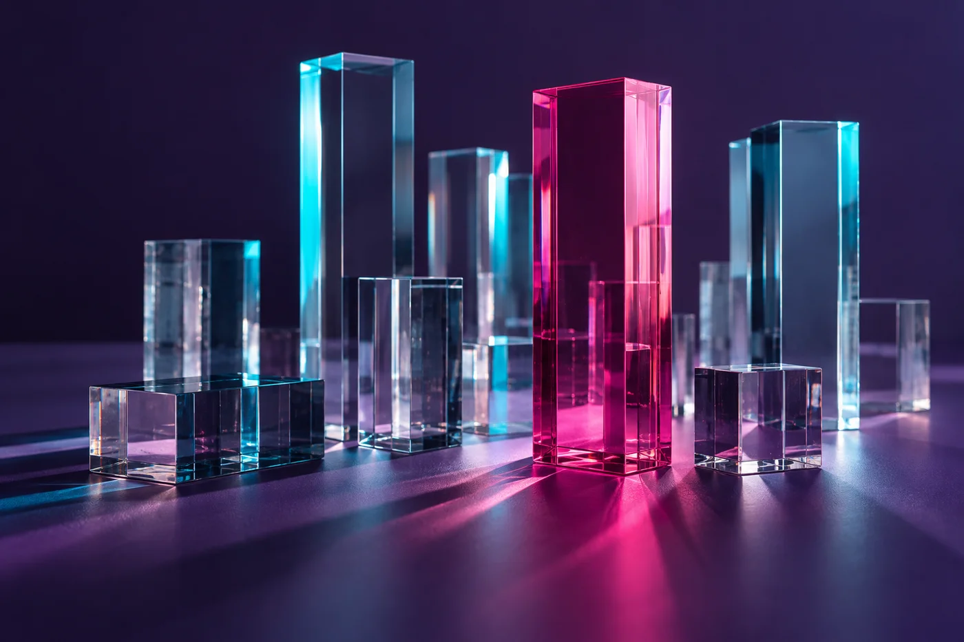 Glass architectural forms representing a market landscape