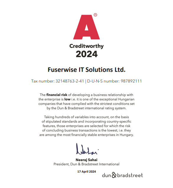 Dun & Bradstreet 'A' certificate document